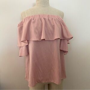 Francesca’s Blush Ruffle Off-Shoulder Blouse